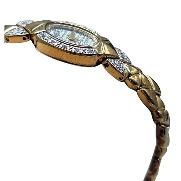 Bulova Ladies Diamond Bow Watch Gold Plated 15mm Silver Tone Dial 7" Band Quartz - Picture 5 of 16